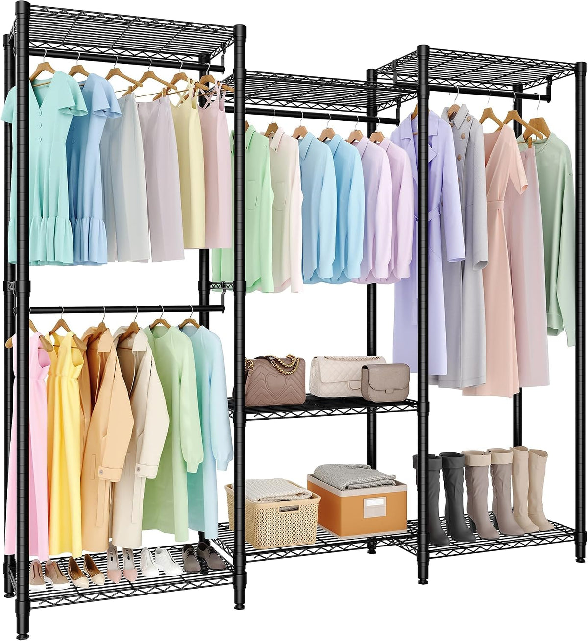 Portant, 2 Niveaux, Dressing Chambre Adulte, GarveeMore, Penderie Dressing 3 Combinaisons 2×3×2 Niveaux, Noir 180×40×194.2cm