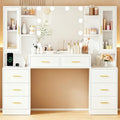 Coiffeuse, 3 modes, éclairage LED, ANWBROAD, 150cm, 150 × 40 × 135cm, 8 TIROIRS, réglable, Blanc