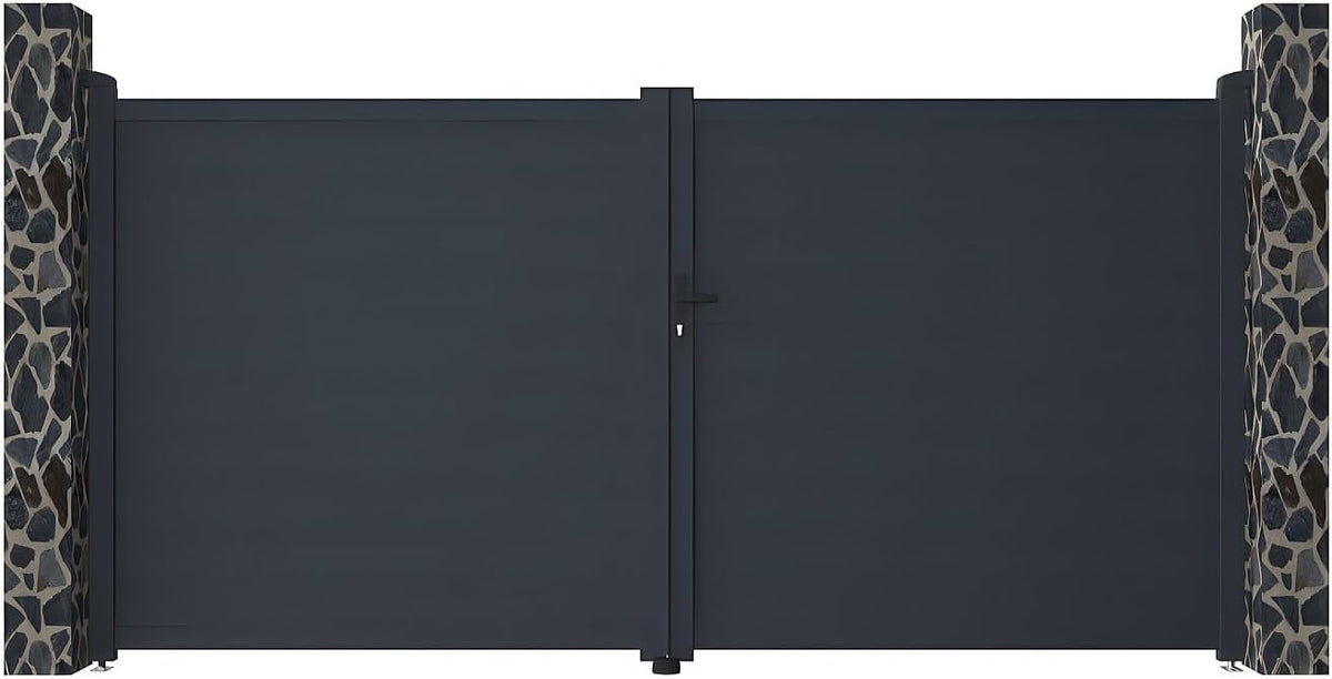 Vente-unique Porte d'entrée, Portail battant aluminium plein L355 x H180 cm anthracite, 158 cm, 100 cm, 350 cm, 392 cm, 173 cm, L355 H180