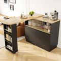 Table Nolirx Noir-01S, avec Compartiment de Rangement, verre, Comptoir de Cuisine, Pivotante À 360°, Îlot de Cuisine, Porte Coulissante en Verre