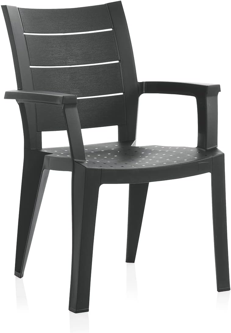 Chaise de jardin, 90 cm, Lot de 6 chaises de Jardin empilables en résine Coloris Gris, PEGANE, Longueur 59 x Profondeur 60 x Hauteur 90 cm