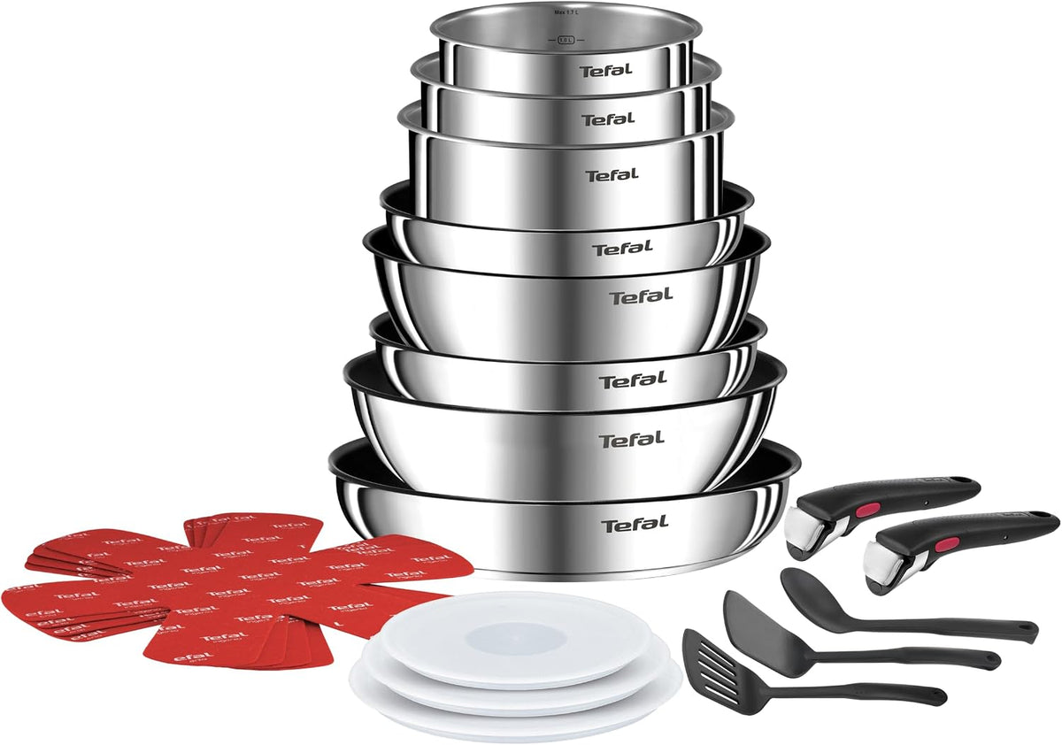 Tefal Set de poêles et casseroles, Ingenio Emotion Batterie de cuisine Acier Inoxydable, 24 cm, 28 cm, 20 cm, 26 cm, 20 pièces