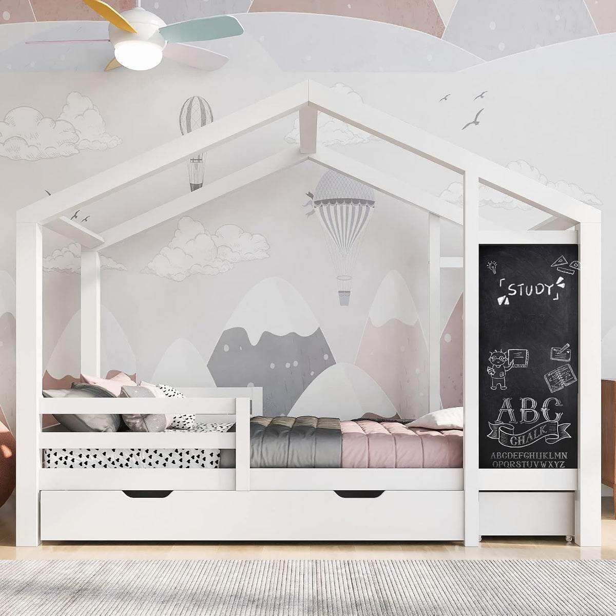 Lit Yihomfy 90x200, 84 × 39 cm, sans Matelas, 150 × 67 × 17 cm, 86 × 45 × 17 cm, 2 Tiroirs, Blanc