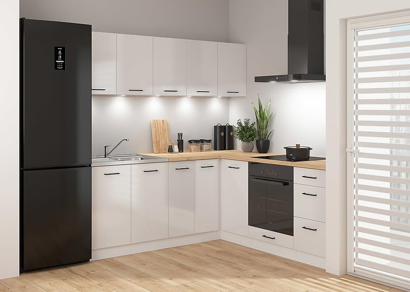 PEGANE Rangement sur pied, 200 × 200 cm, Meubles de Cuisine modulables Coloris Blanc/Craie Brillant, 85, 7 cm, 57, 5 cm, 40 cm, 60 cm, 100 cm, 5cm