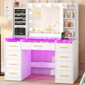 Coiffeuse, 2 étagères, verre, télécommande, YUNSCEND, éclairage LED, minuterie, portable, Miroir, Éclairage RGB