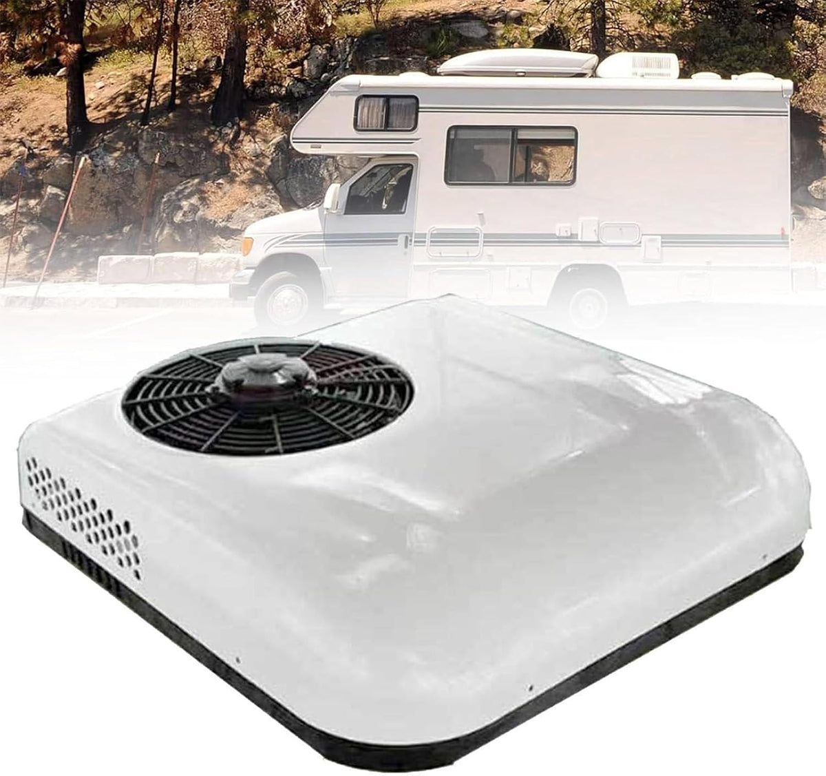 RayGenius 12VDC-Blanc Climatiseur, 12VDC-Blanc, Climatisation De Parking 12v/24v pour Minivans, 2200w, 20db, Camion-Camion