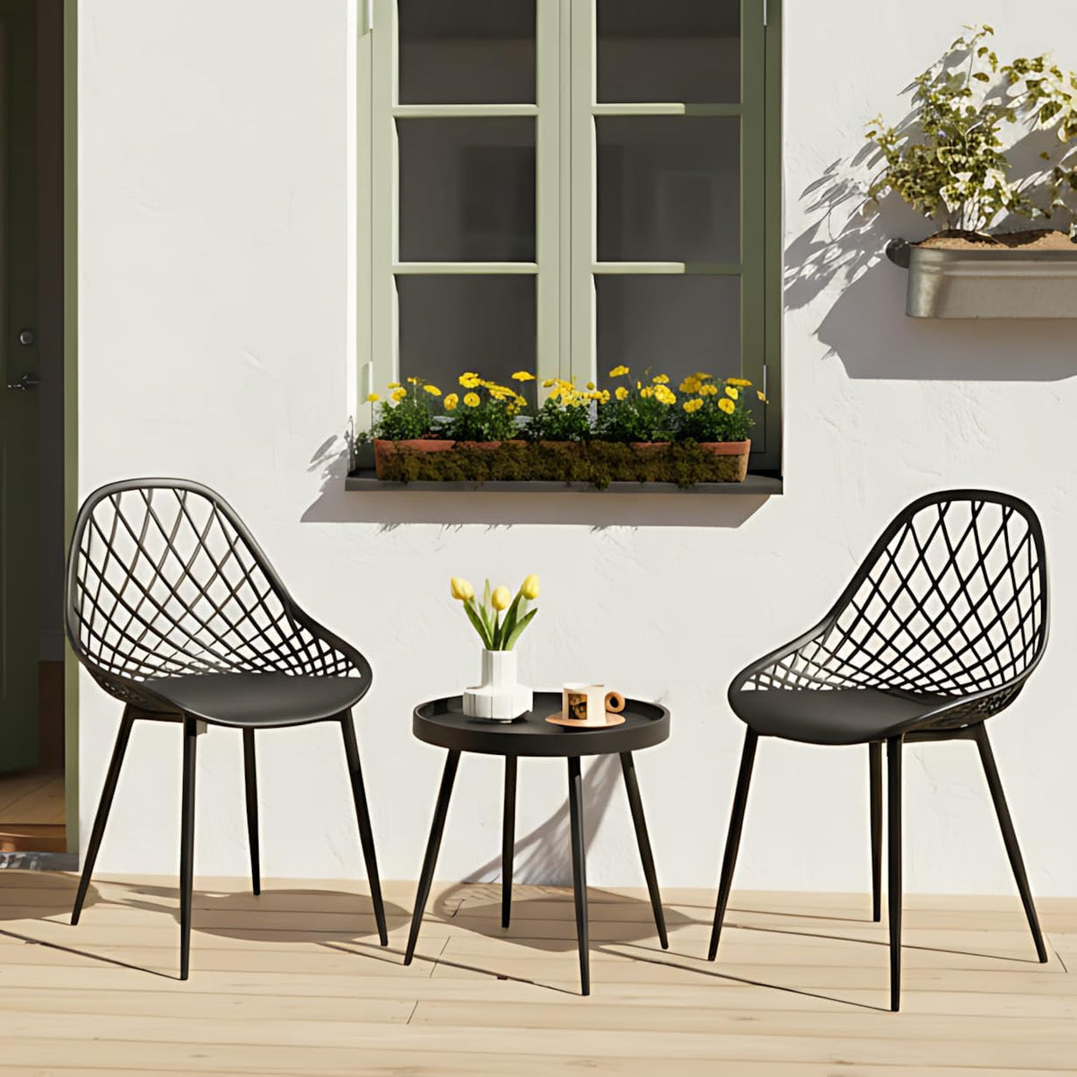 Salon de jardin, 42 × 47 × 83 cm, Petit mobilier de Exterieur Jardin Balcon terrasse, buybyroom, 55 × 52 × 84 cm, Noir