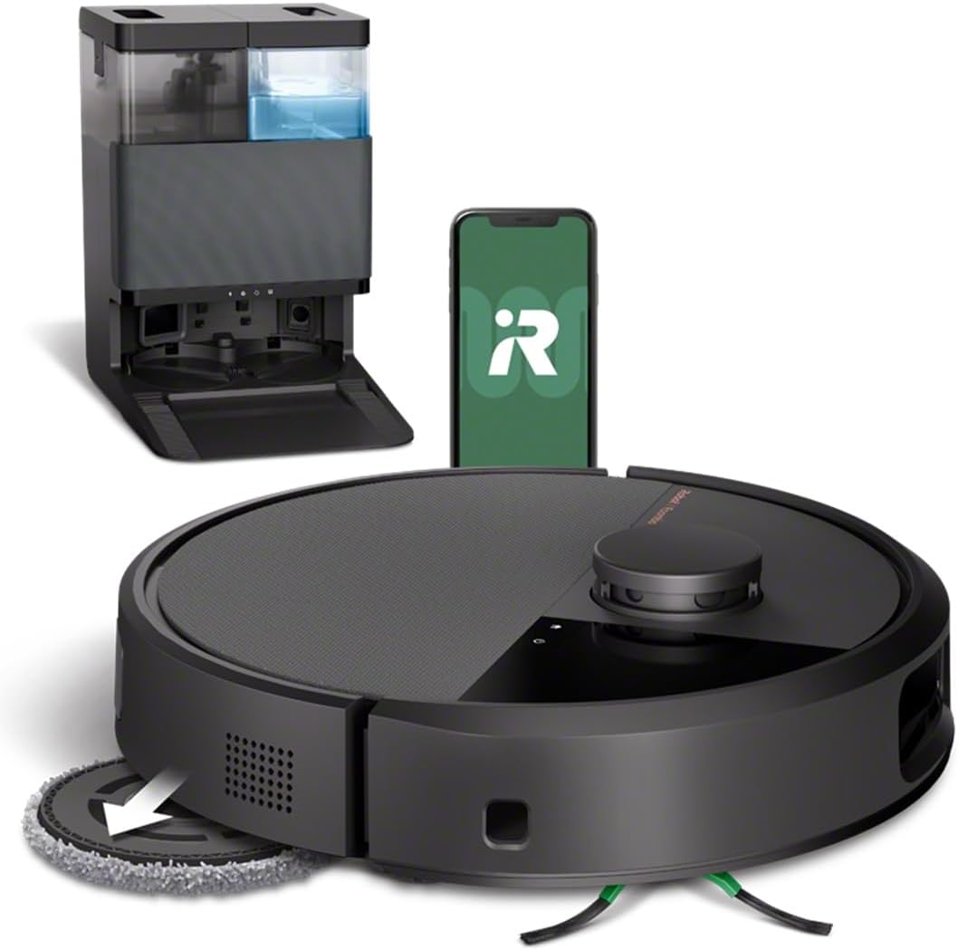 Robot aspirateur iRobot, LiDAR Clearview Pro, Roomba Plus 505 Combo Robot + AutoWash, Lavage et séchage à l'air Chaud des lingettes, Noir