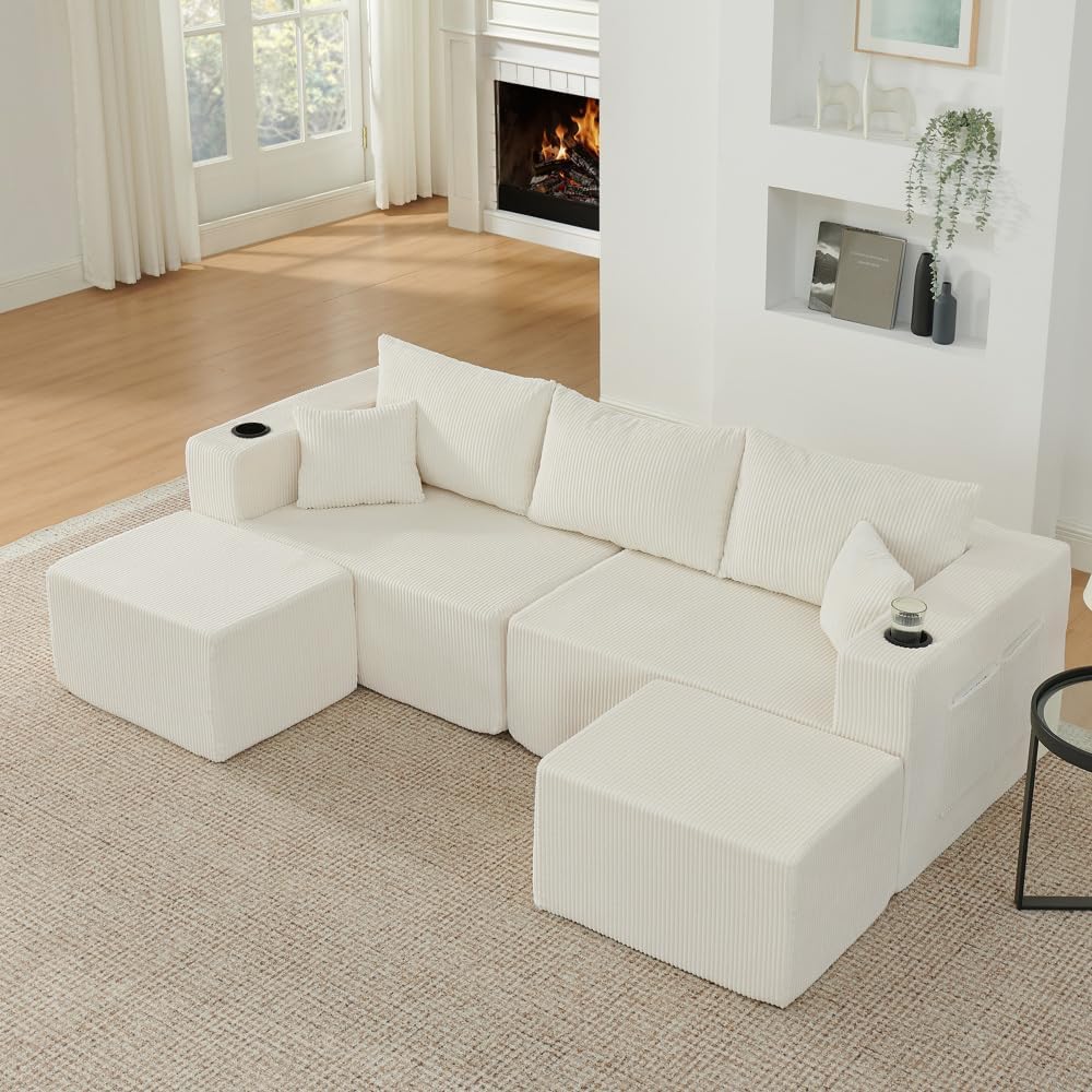 Canapé, Beige-1, Plus Tissu en Cordon, Sapgaks, Aucun Assemblage requis