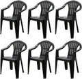 Chaise de jardin, 56 × 55 × 78 cm, Lot de 6 Chaises en Résine Extérieur, avec Accoudoirs, Tomaino, Noir, Empilable, Camping, Bar