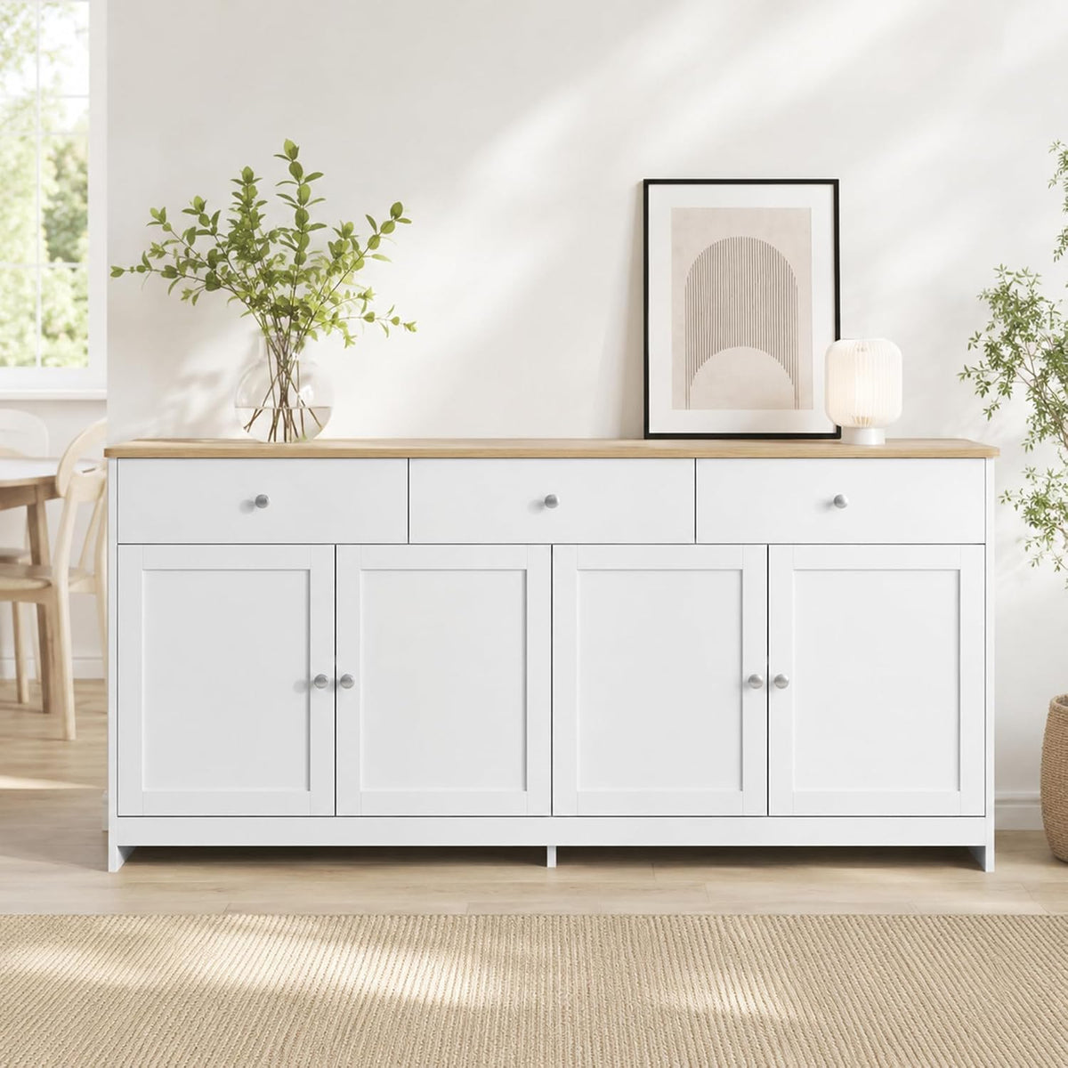 Buffet, 160 cm, réglable, Poeahu, 160 × 37 × 75 cm, 4 Portes, 3 Tiroirs