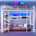 Lit Yihomfy, avec Bureau, 90 × 200 CM, réglable, échelle latérale avec rambarde, Blanc-I, étagères.