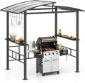 Tonnelle COSTWAY, Abri Barbecue avec Étagères Latérales Crochets Cadre Métallique, 248 × 150 × 232 cm, 248 × 150 cm, 2 étagères