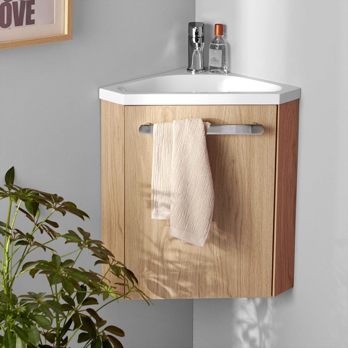 Meuble-lavabos MOB-IN, 35 mm, Meuble Lave-Mains SKINO décor chêne avec Vasque Blanche + Robinet chromé, 45 mm, 35 cm, 53 cm, 2, 5 cm