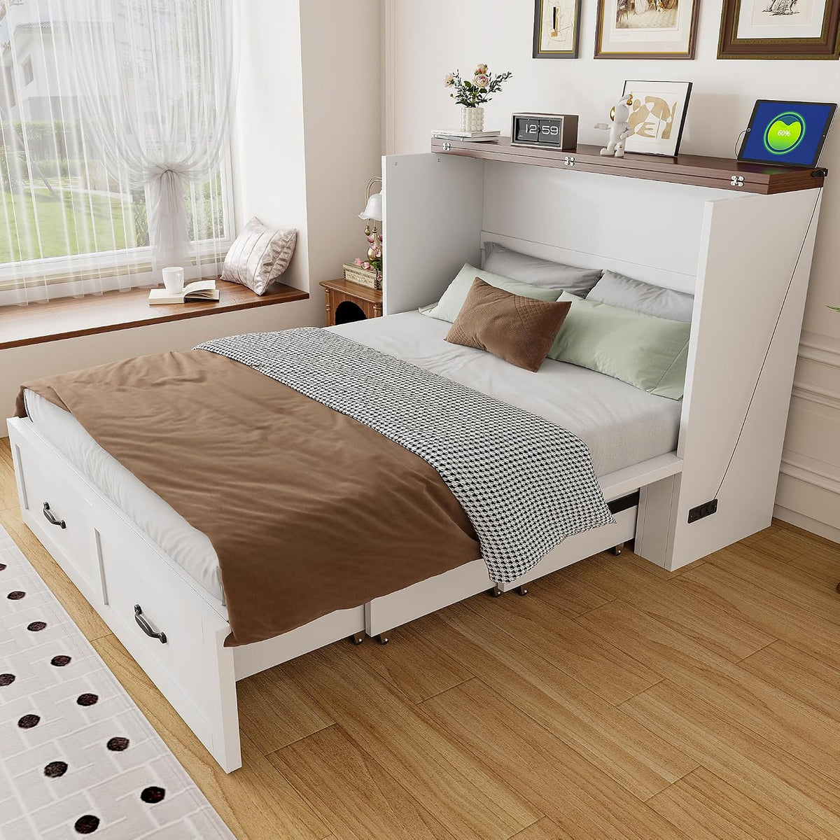 Cadre de lit luckdect 140x200cm, 140 × 200 cm, Lit Pliant 2 Personnes avec espace de rangement, 140 × 200cm, Port USB et Prise électrique