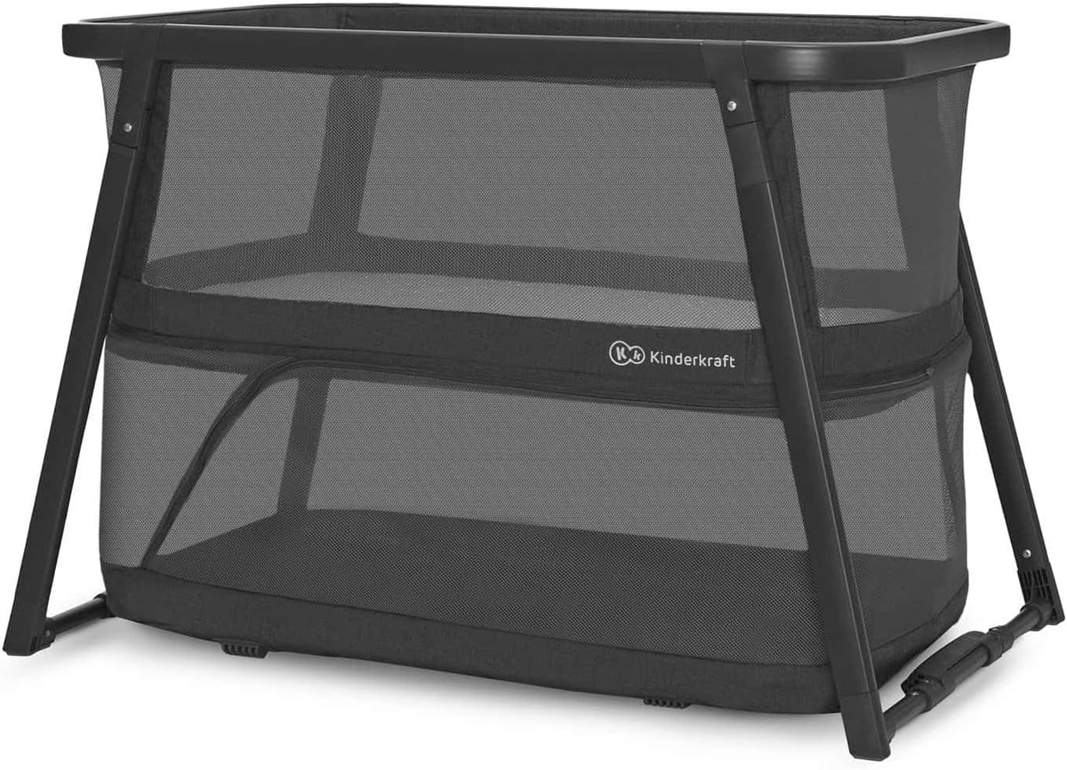 Lit, 15 kg, pour Les déplacements, kk Kinderkraft, 2 niveaux, Jusqu'à 15 kg, De la Naissance à 3 Ans, 2 draps offerts, Gris, Berceau