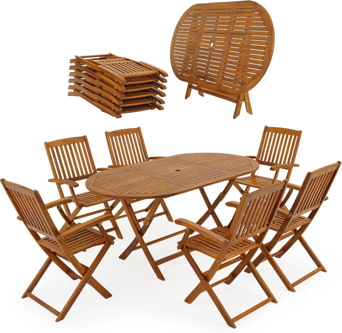 Ensemble salle à manger, Table De Jardin Exterieur avec Chaises 6 Personnes, 5 cm, CASARIA, pliable