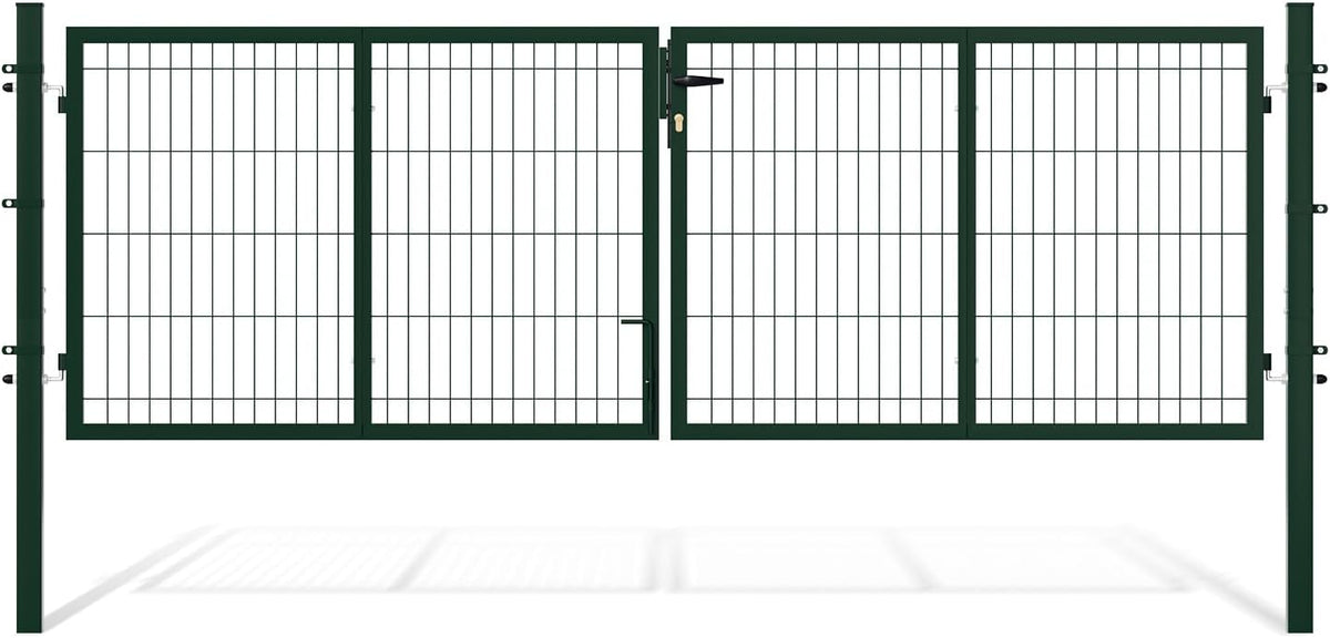 Clôture, double battant pour tringle avec poignée, 300 × 100 cm, Eikuavons, 200 × 50 mm, 5 mm, 40 cm, 3 clés et verrouillage au sol, serrure, vert