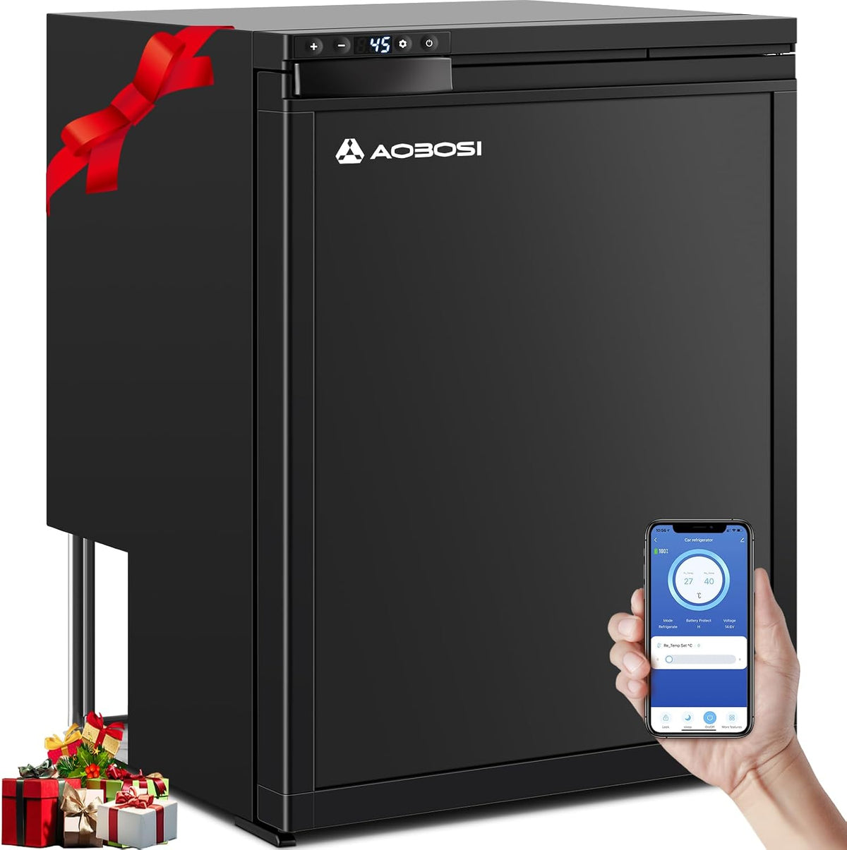 AAOBOSI Glacière, éclairage LED, 65L, 12V, 24V, 0°C, 8°C, 20°C, 12°C, porte réversible, portable