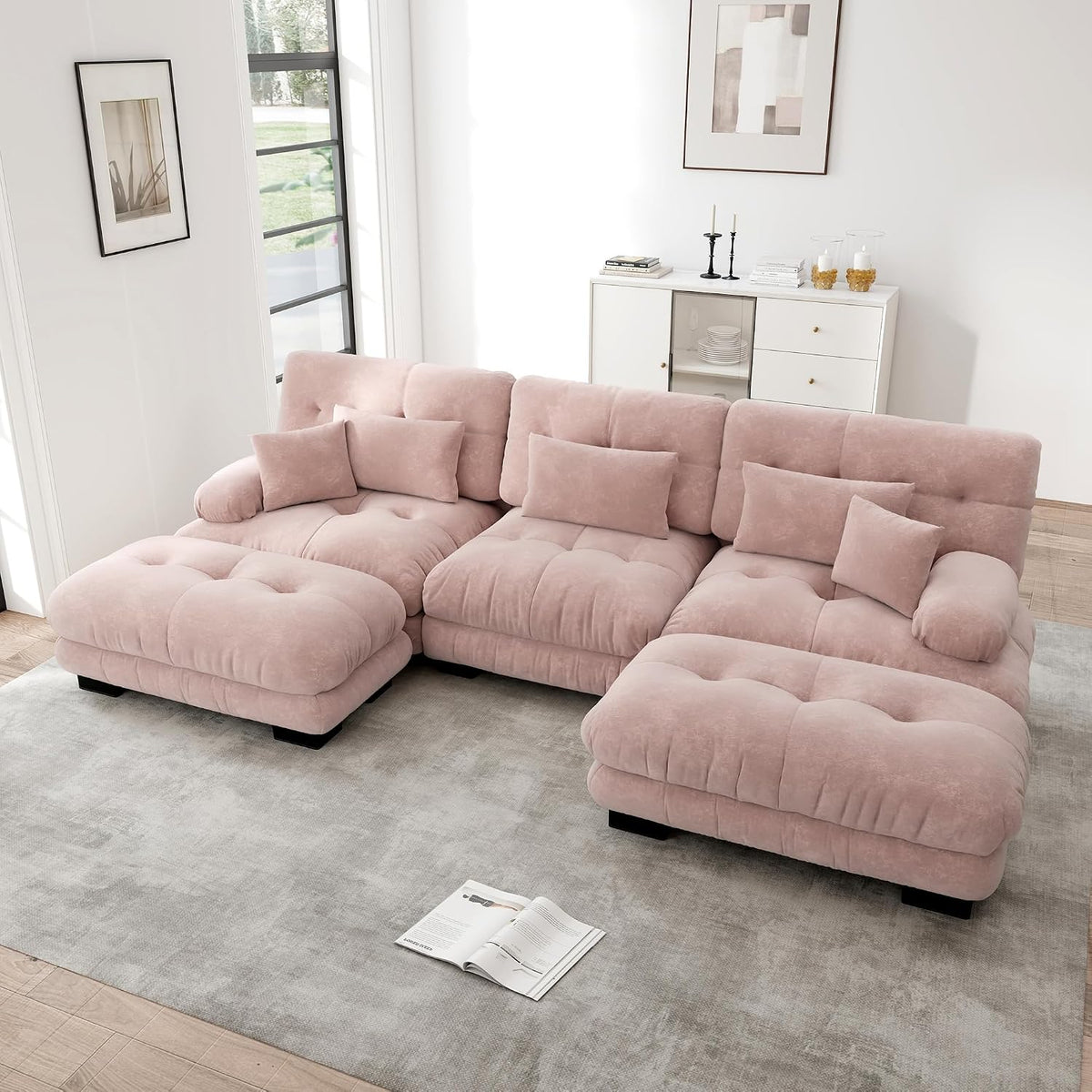Canapé Yihomfy, 313 cm, 406 × 77 × 81 cm, 64 cm, 52 cm, 38cm, Rose