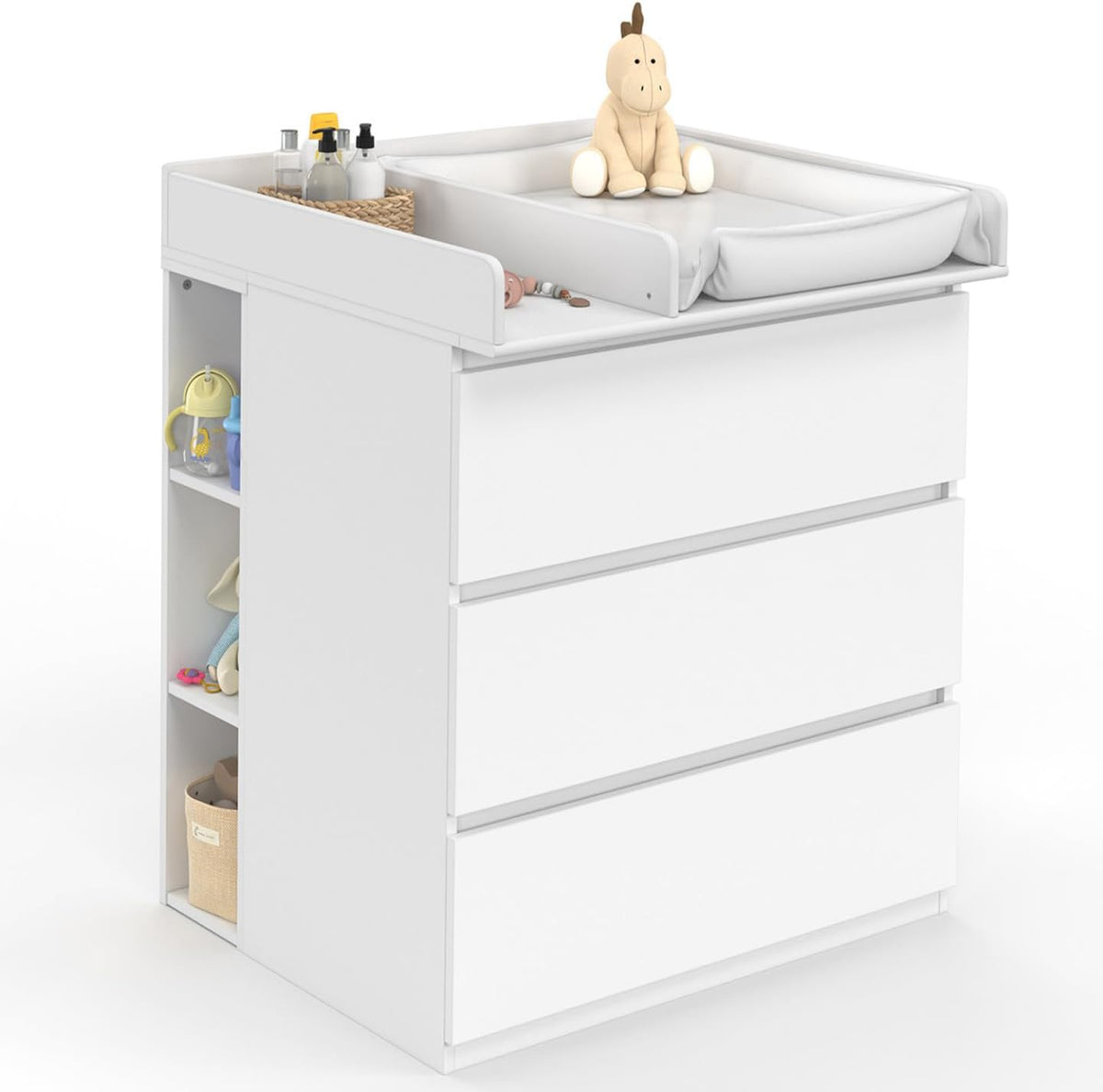 IDMarket Commode à Langer évolutive Ambre Blanc 3 tiroirs Table à, 95 cm, 9.50 cm, 2 étagères