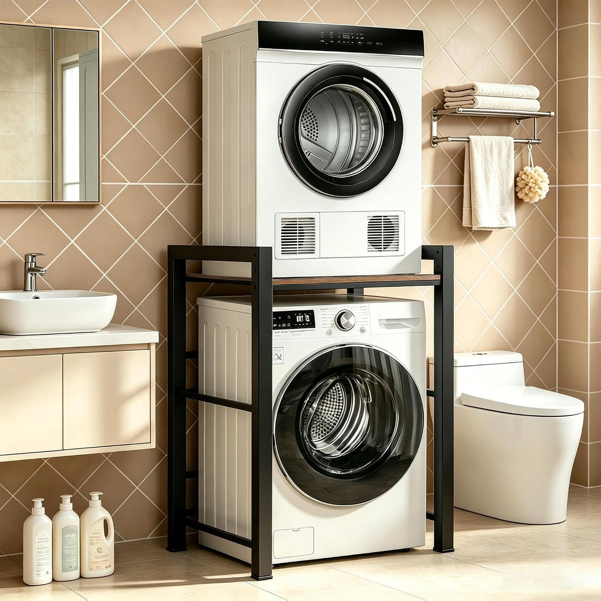 AlpineAura Sèche-linge, armoire pour salle de bain, 350 kg, 75 × 65 cm, 65 × 55 cm, 5 × 5 cm, 105 cm, 2 cm, 3 niveaux, balcon