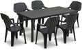 Ensemble salle à manger, 220 cm, avec accoudoirs, pour l'extérieur, Tomaino, 90 cm, 74 cm, Noir, empilable, terrasse