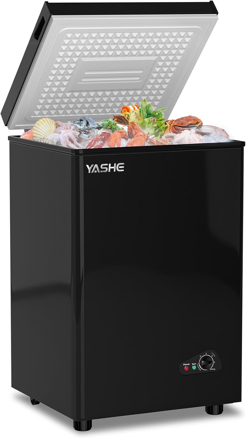 Congélateur YASHE, réglable, 45 dB, 6 niveaux, 100L, 2 paniers, Noir, pose libre
