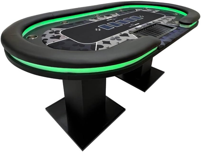 Table de poker, 213 × 106 × 78 cm, éclairage LED, acier inoxydable, 18 mm, 9 porte, avec éclairage LED, Home Deluxe