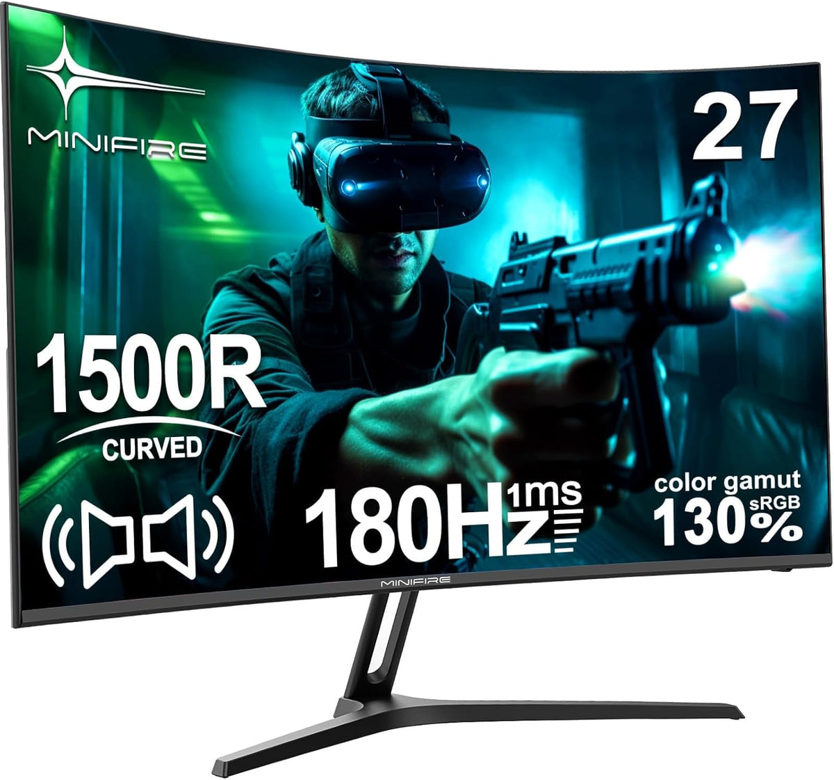 Écran PC, 27 Pouces, Minifire, 180Hz, 180 Hz, 1500R, Full HD