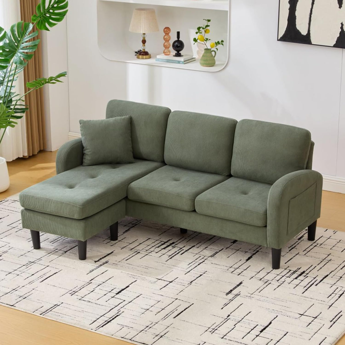 Canapé, pour Salon, 3 Places avec Chaiselongue, Tissu Lin Coton, Yihomfy, 166 × 118 × 77 cm, Pieds Plastique, Appartement ou Bureau
