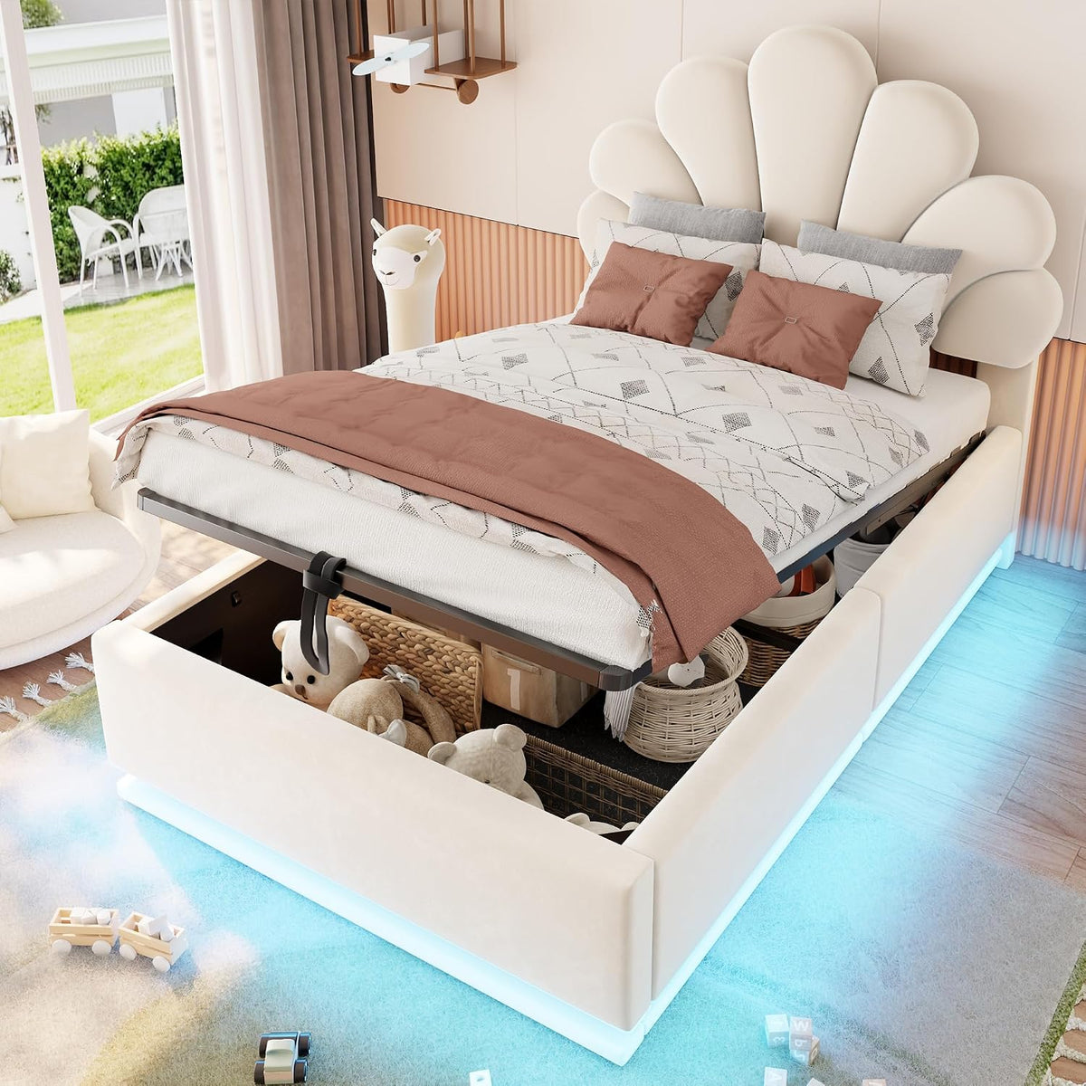 Lit, 90 × 200 cm, éclairage LED, pour Enfant, luckdect, 150kg, réglable, Ado, Adulte