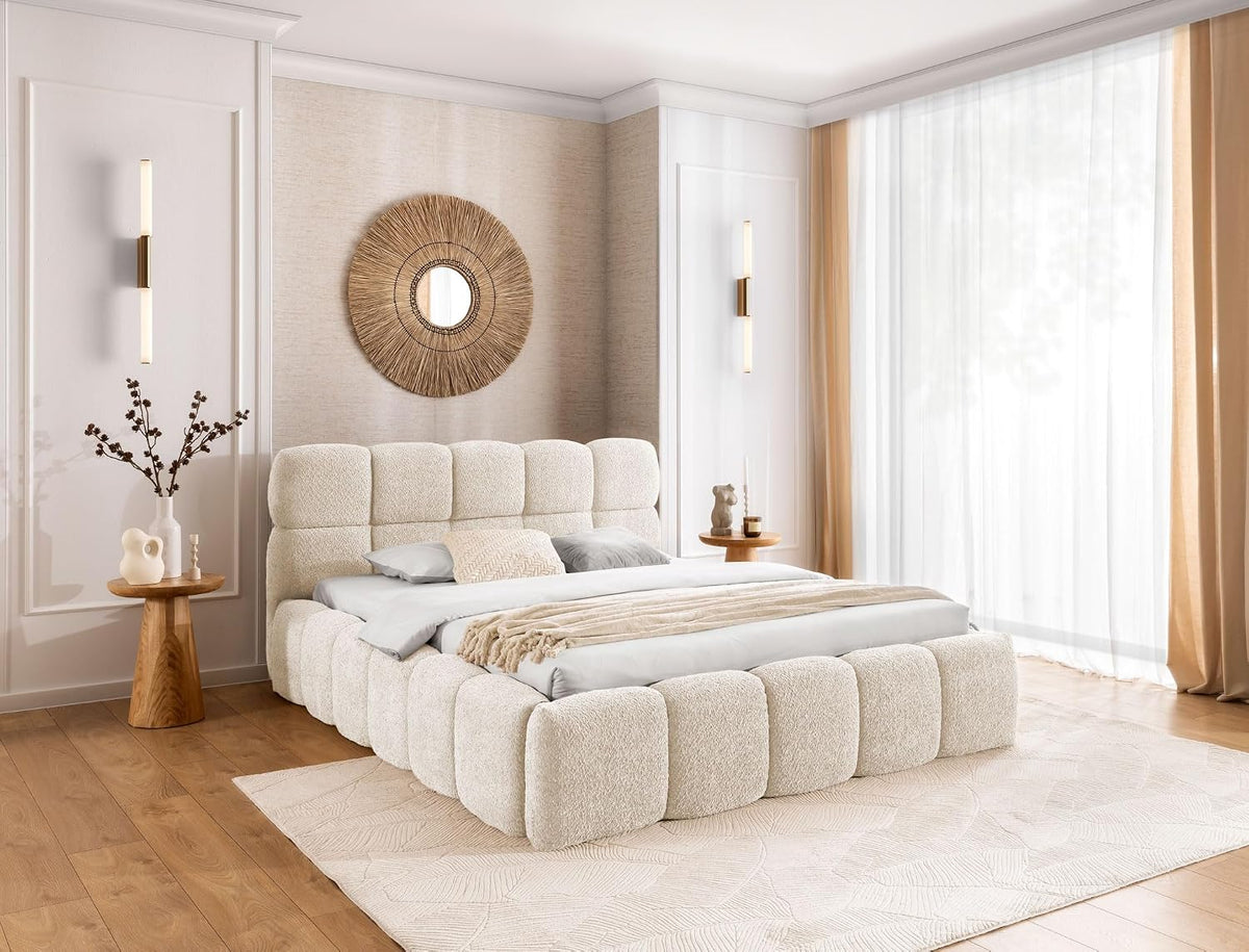 Lit, 140 × 200 cm, avec espace de rangement et sommier à lattes, FURNISTAR, 120 × 200 cm, 160 × 200 cm, 148 cm, 168 cm, sans matelas, crème