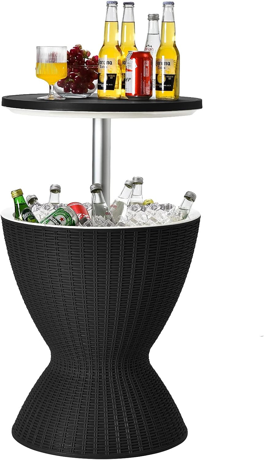 Table de service, réglable, 57, 5 cm, Jardin 2 en 1 Utilisation Intérieure Extérieure, GIANTEX, 82 cm, 30L, Table Glacière 30L, Vin, Cocktails