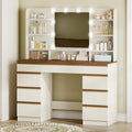 Coiffeuse, éclairage LED, Hzuaneri, réglable, Blanc-Marron