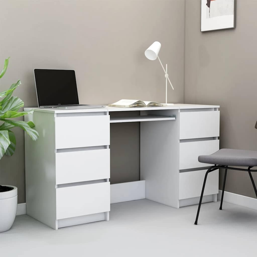 Bureau, 140 × 50 × 77 cm, 51.5KG, 6 tiroirs, Poids 51.5KG, Blanc, Meubles