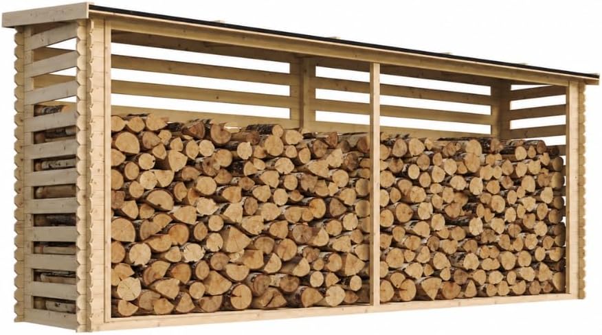 Abri de jardin, 19 mm, Abri De Stockage du Bois et Range bûches extérieur, TIMBELA, 199 cm, 178 cm, 12 mm, M203 l112xL450xH199, portable
