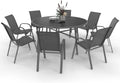 Ensemble salle à manger, verre, Salon de Jardin Madrid Table Ronde 150 cm, IDMarket, 73 cm, 84 cm, 8 chaises empilables