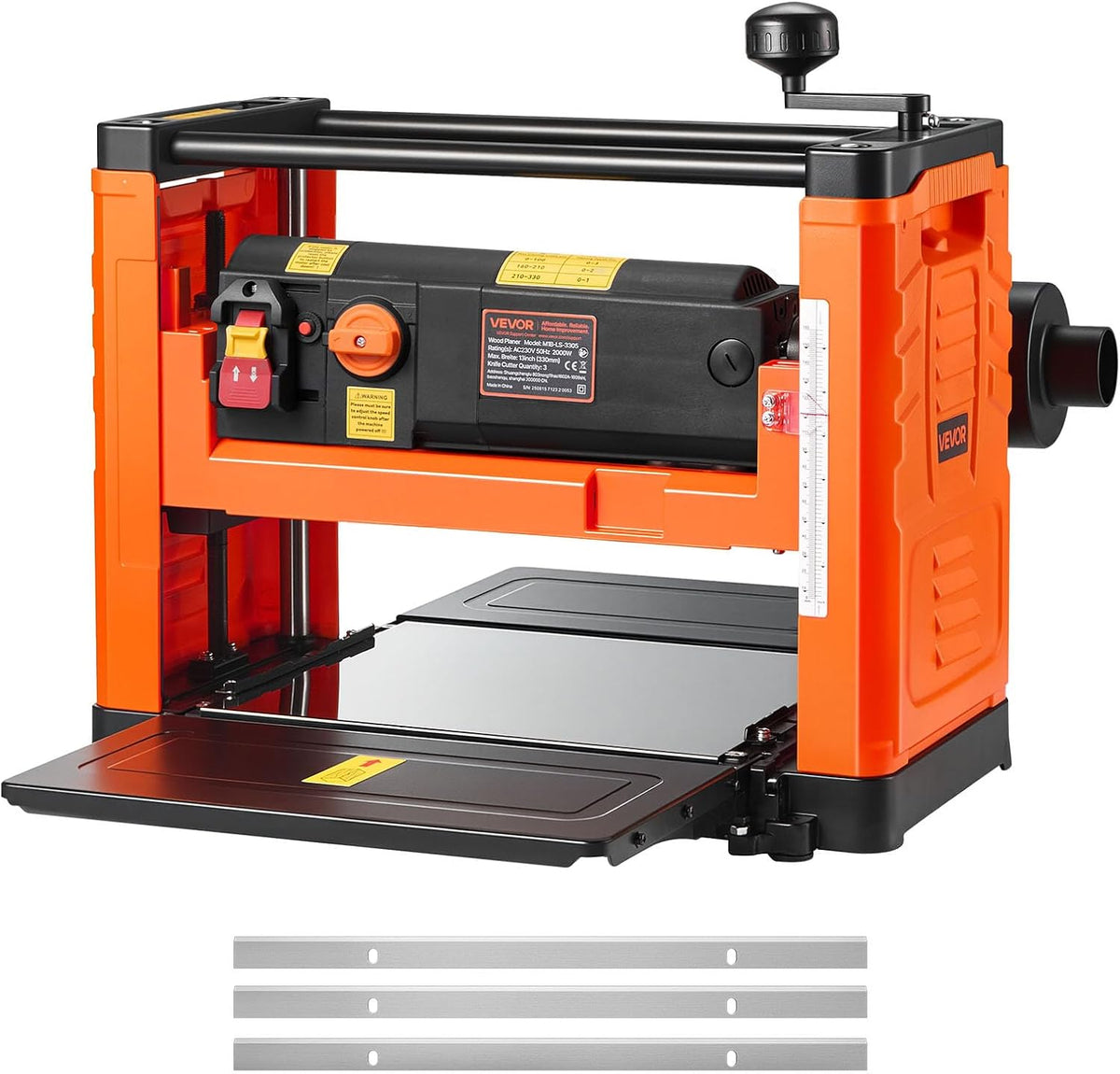 VEVOR Rabot, pour Bois Durs et Tendres, 33 cm, 2000 W, 23500 tr/min, 15 cm, 71 cm, 2 000 W, 4 pouces, Table de Travail Largeur 33 cm