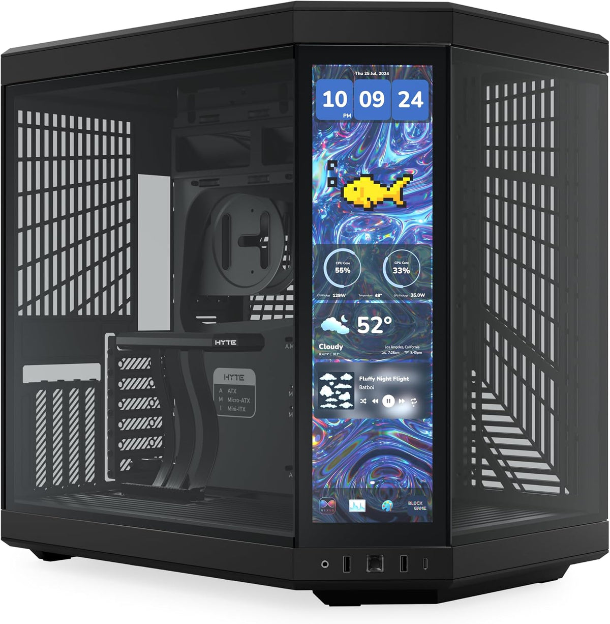 verre, 47 cm, 32 cm, Y70 tactile infinite Midi Tower Noir, Y70 tactile INFINITE CASE PITCH Noir, Boîtier PC, HYTE