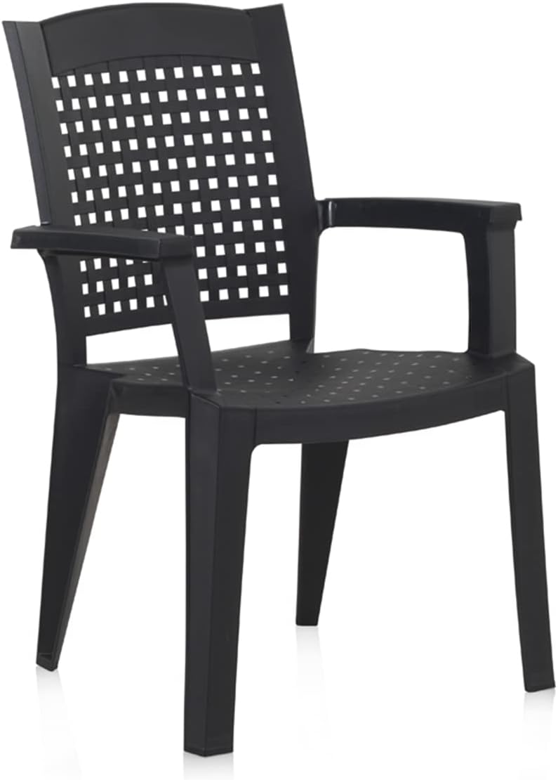 Chaise de jardin, Lot de 6 chaises de Jardin empilables en résine Coloris Gris, 87 cm, PEGANE, Longueur 59 x Profondeur 60 x Hauteur 87 cm