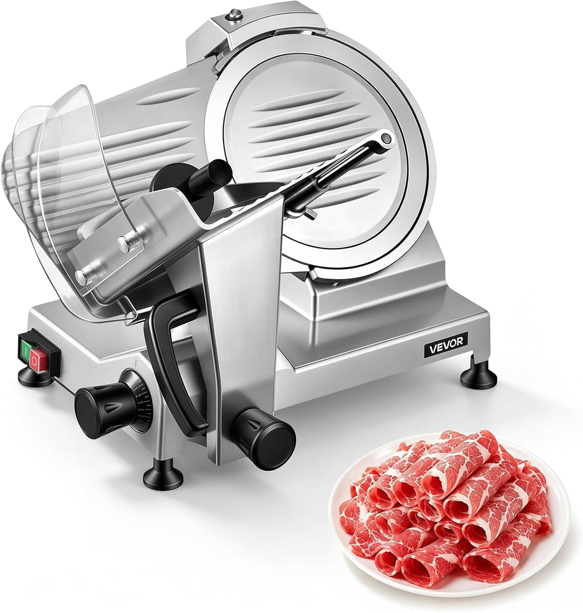 VEVOR Trancheuse, pour Saucisson Pain Fromage Viande Charcuterie, Lame en Acier au Carbone 250 mm et Affûteur Intégré, réglable