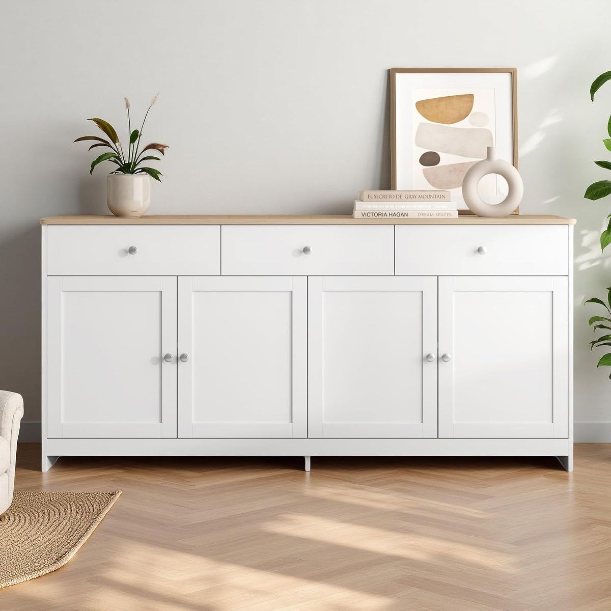 Buffet, réglable, Poeahu, 160 × 37 × 75 cm, 4 Portes, 3 Tiroirs, 160 cm