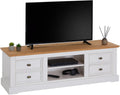 Meuble TV IDIMEX, 144 × 46 × 45 cm, télécommande, 144 cm, 60 Pouces, 30 × 12 × 32 cm, 13, 5 cm, 40 cm, 4 tiroirs, réglable