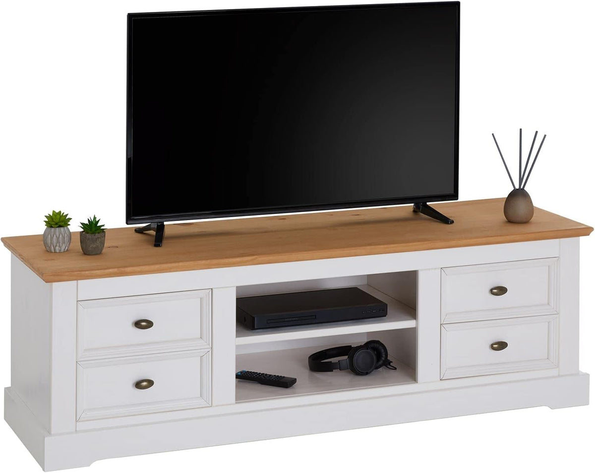Meuble TV IDIMEX, 144 × 46 × 45 cm, télécommande, 144 cm, 60 Pouces, 30 × 12 × 32 cm, 13, 5 cm, 40 cm, 4 tiroirs, réglable