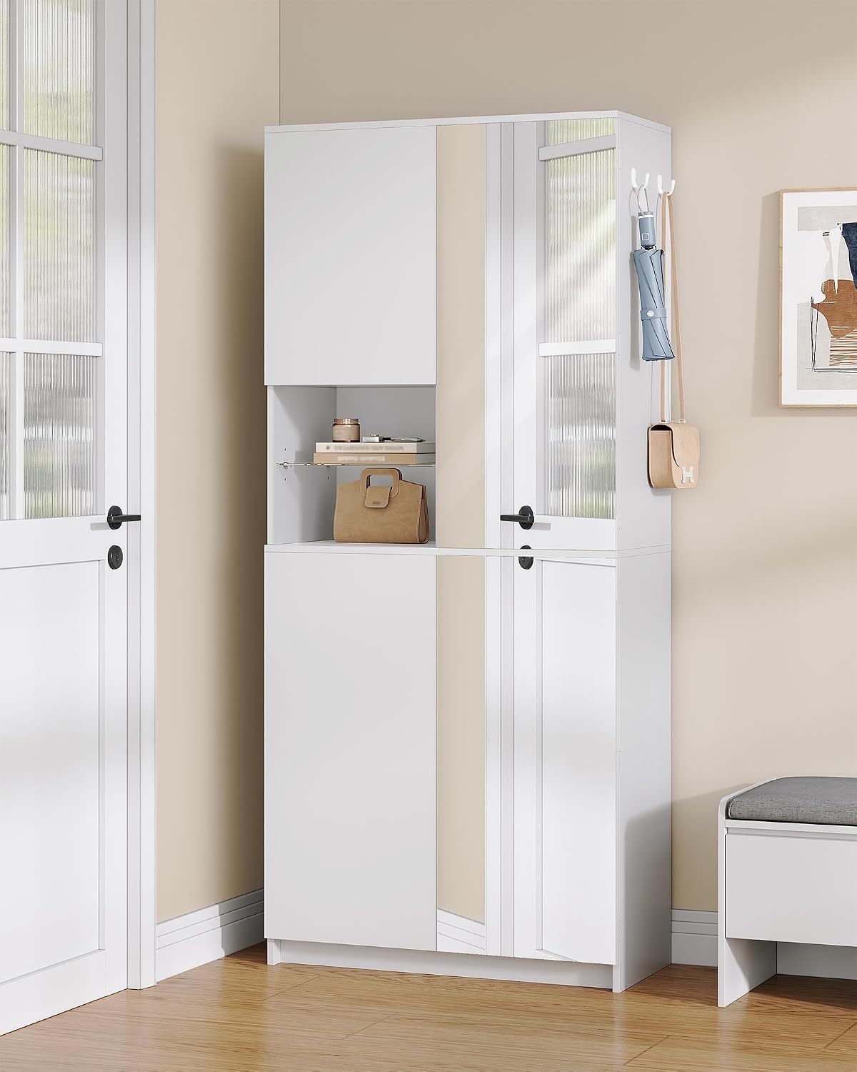 Armoire, réglable, 36 × 80 × 180 cm, verre, Hzuaneri, 36-40 Paires, Meuble à Chaussures avec Porte Miroir, Blanc