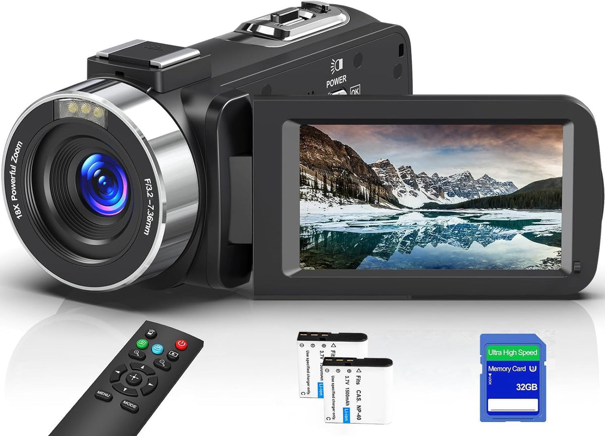 Delmodes Caméscope, télécommande, 3, 0 pouces, 64MP, Wi-Fi, commande tactile