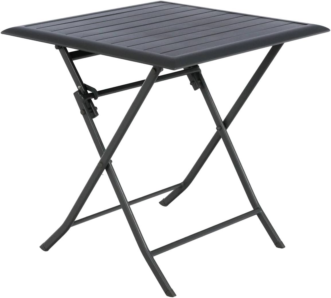 Table à manger, Aluminium Traité Epoxy Antirouille, 71 cm, Table de Jardin Pliante Carrée Azua Gris Graphite, HESPERIDE, 2 Places