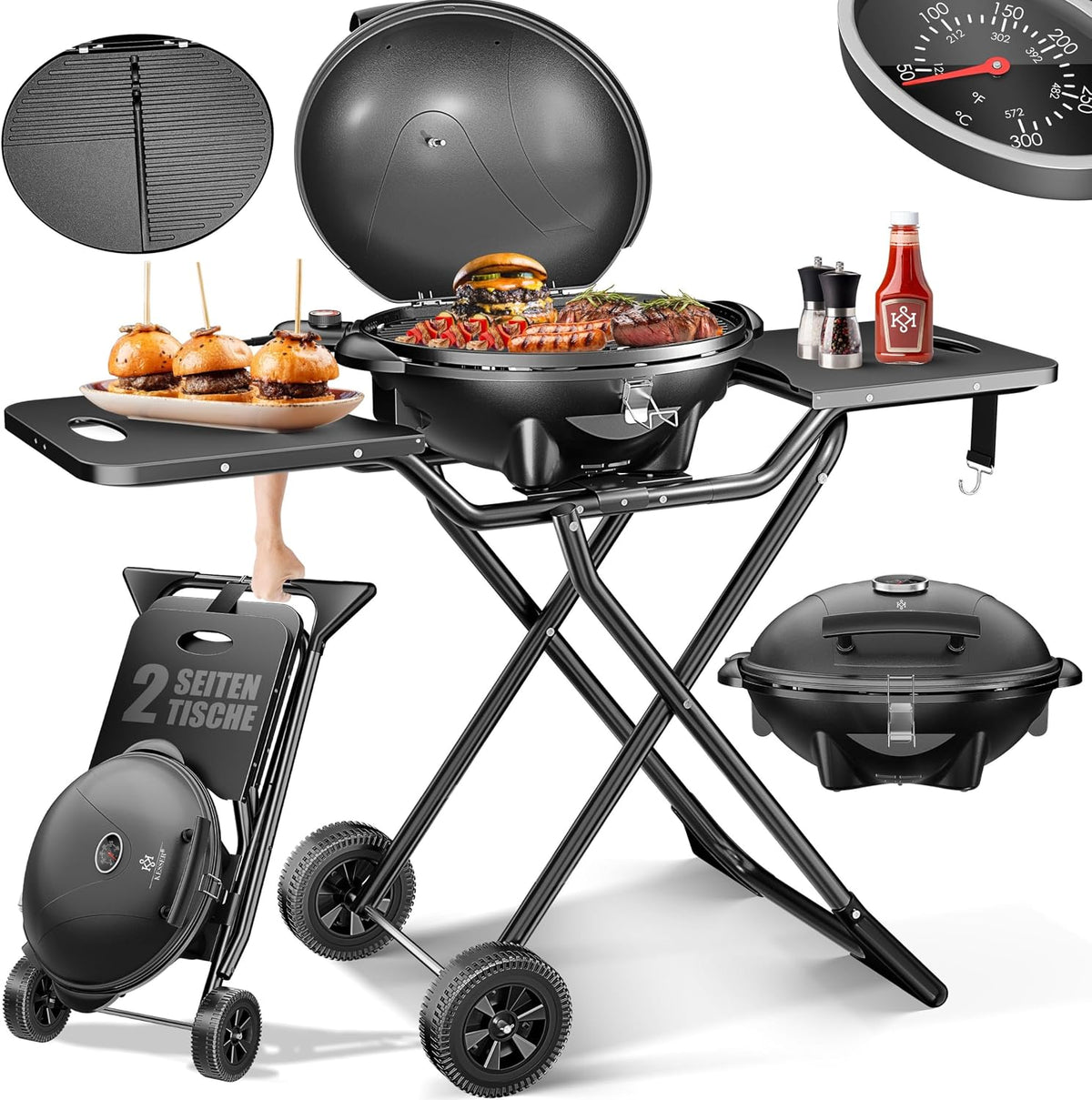 KESSER Grill électrique, 4 niveaux, pliable, portable, Gril électrique
