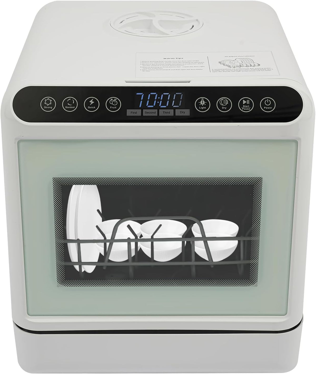 Lave-vaisselle Oopsiou, verre, éclairage LED, 1100W, 6 couverts, 6 programmes, 72°C, 52dB